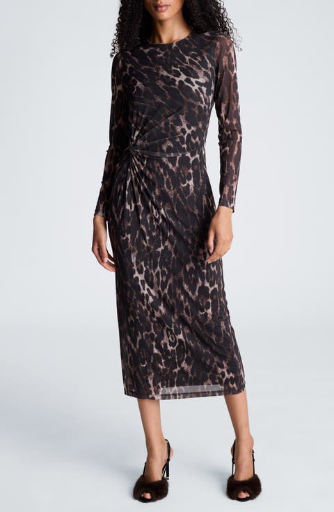 Knot Front Mesh Midi Dress