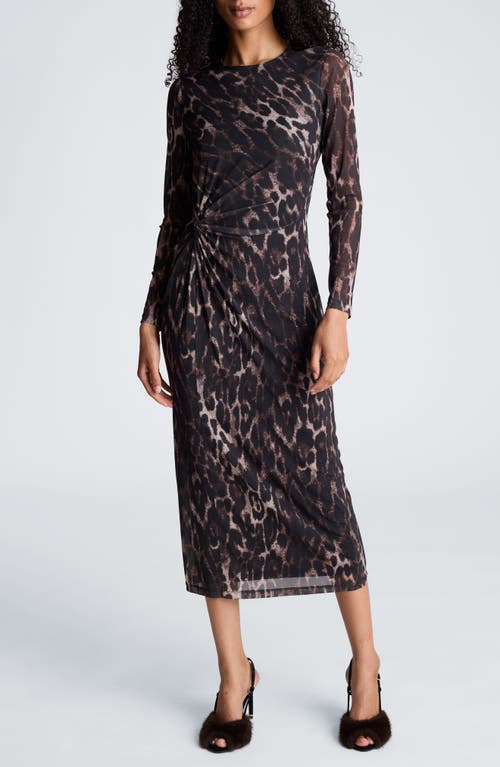 Kenneth Cole Knot Front Mesh Midi Dress in Black Multi at Nordstrom, Size Large