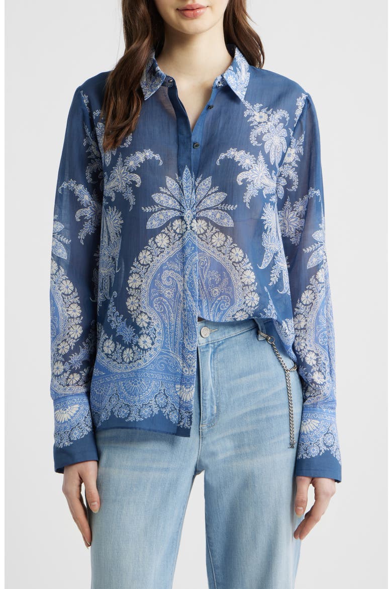 Paloma Print Cotton & Silk Shirt, Main, color, MIDNIGHT MULTI