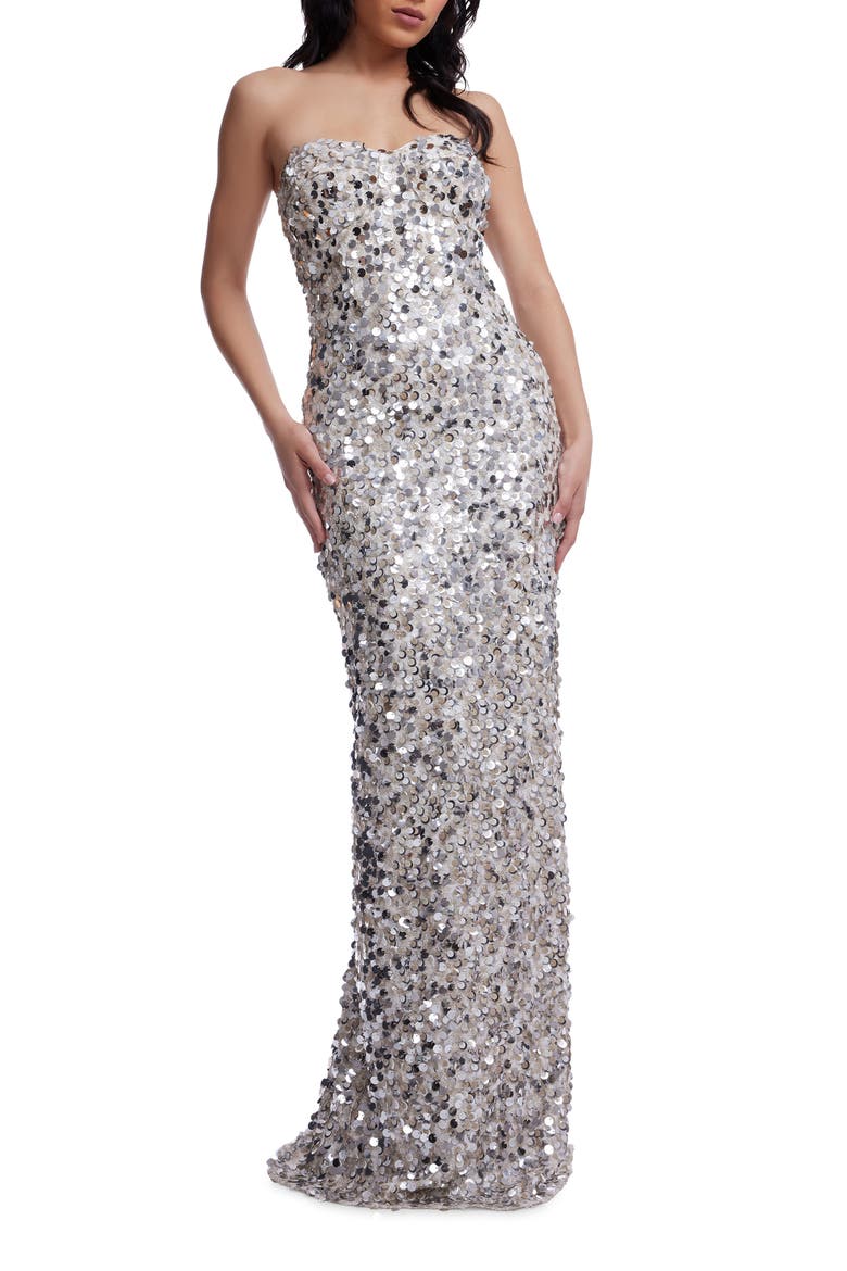 Vada Paillette Strapless Gown, Main, color, OFF WHITE MULTI