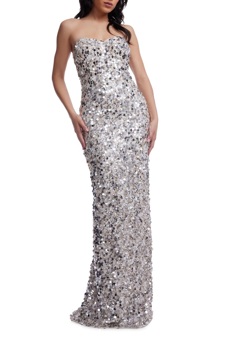 Dress the Population Vada Paillette Strapless Gown, Main, color, Off White Multi