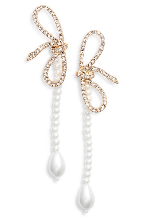 Crystal Bow Faux Pearl Drop Earrings