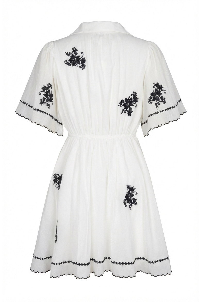 Short-Sleeve Button-Front Embroidered Shirt Dress, Alternate, color, White / Black