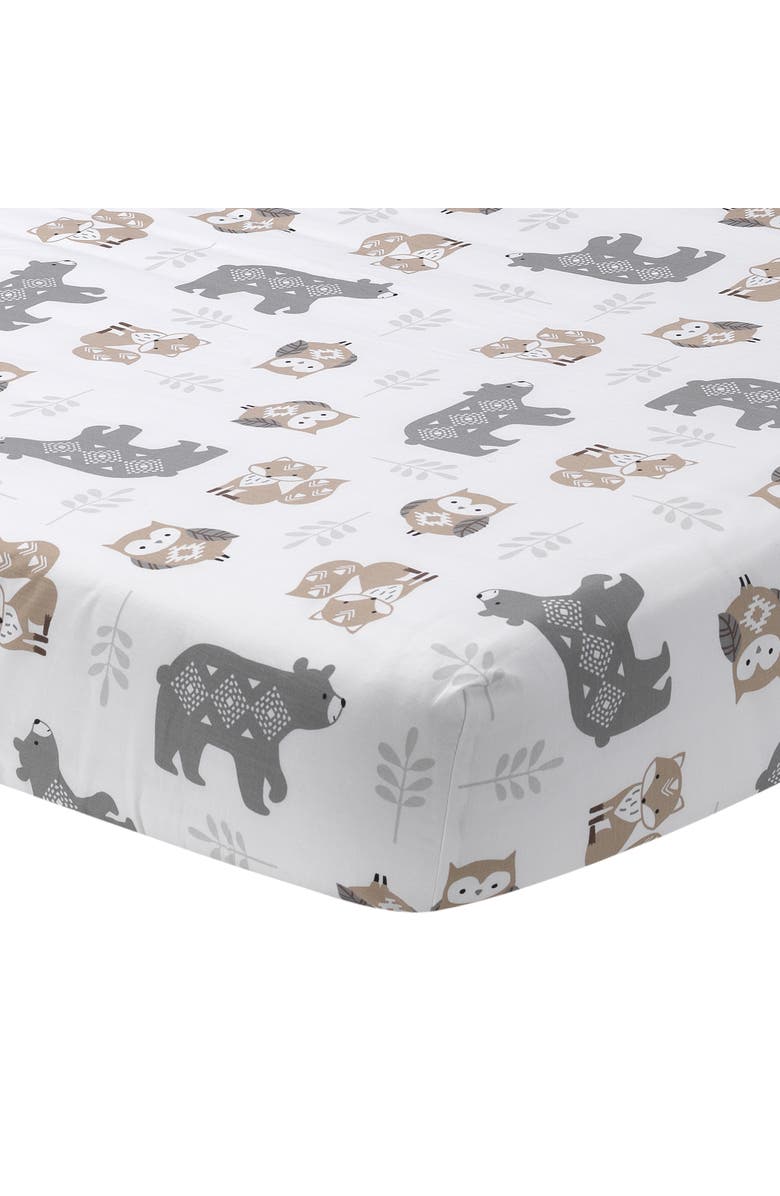 Lambs & Ivy Woodland Forest Animal 100% Cotton Baby Fitted Crib Sheet, Main, color, White Multi