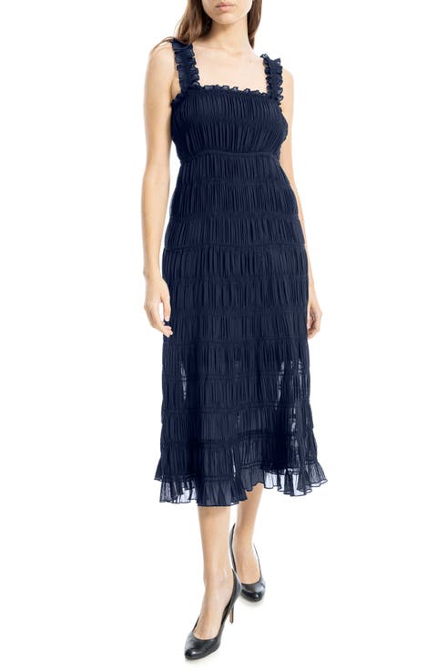 Ruffle Shirred Georgette Midi Dress