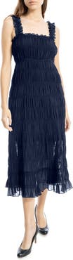 MAX STUDIO Ruffle Shirred Georgette Midi Dress
