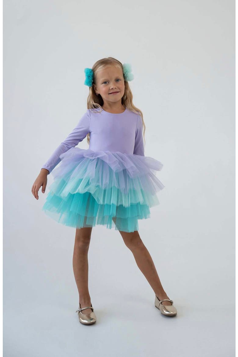 Mermaid Long Sleeve Fluffy Tutu Dress, Main, color, Lilac Mermaid