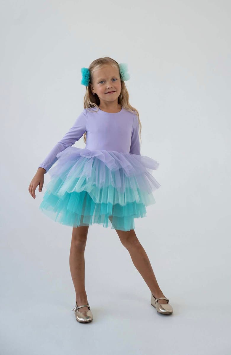 Mini Celebrities Mermaid Long Sleeve Fluffy Tutu Dress, Main, color, Lilac Mermaid