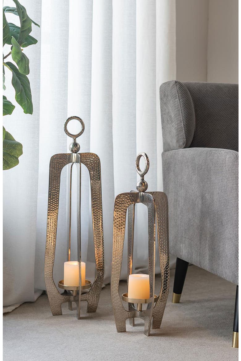 Hammered Metal Lantern, Alternate, color, SILVER