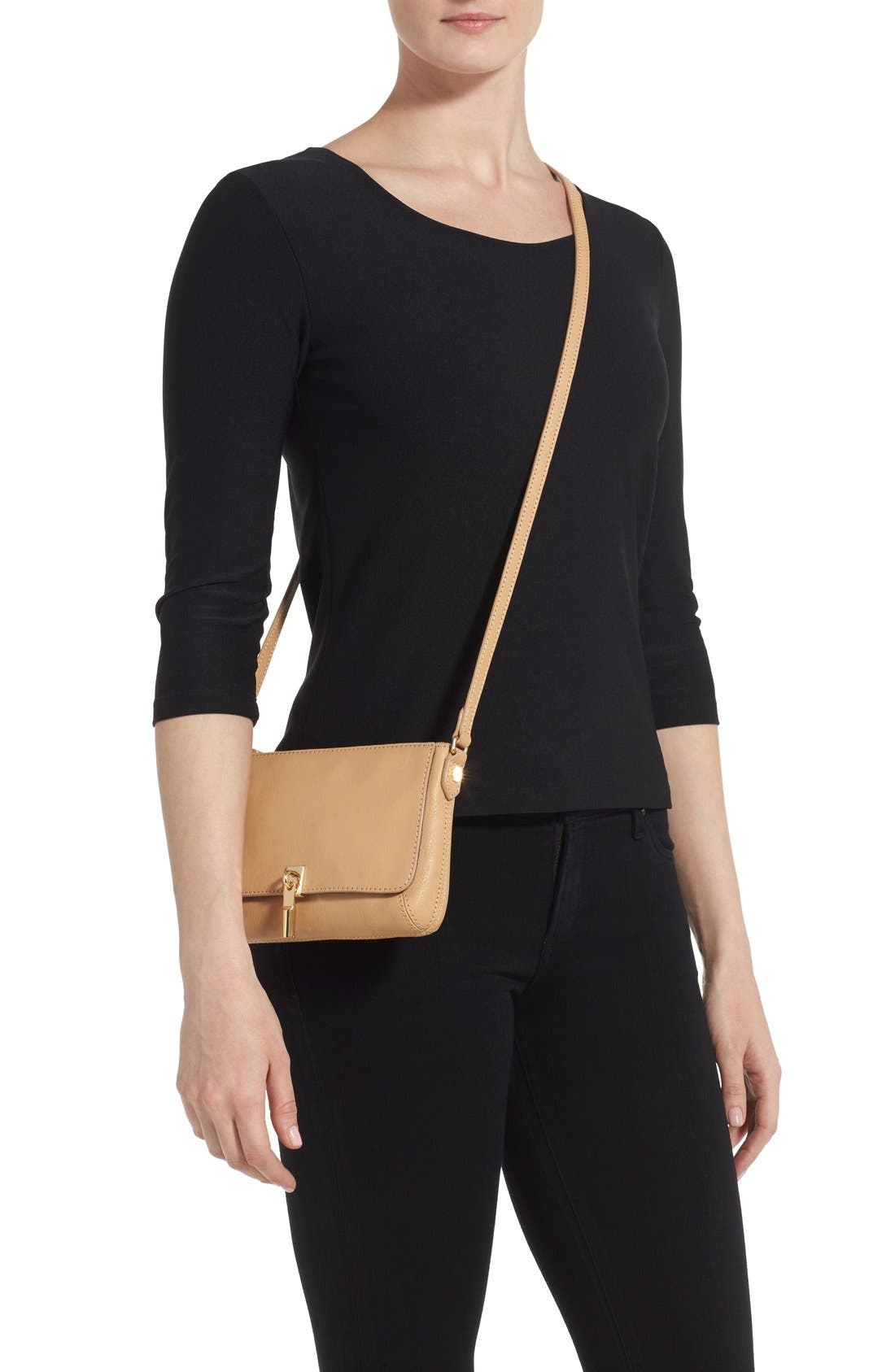 'Micro Cynnie' Leather Crossbody Bag, Alternate, color, NATURAL