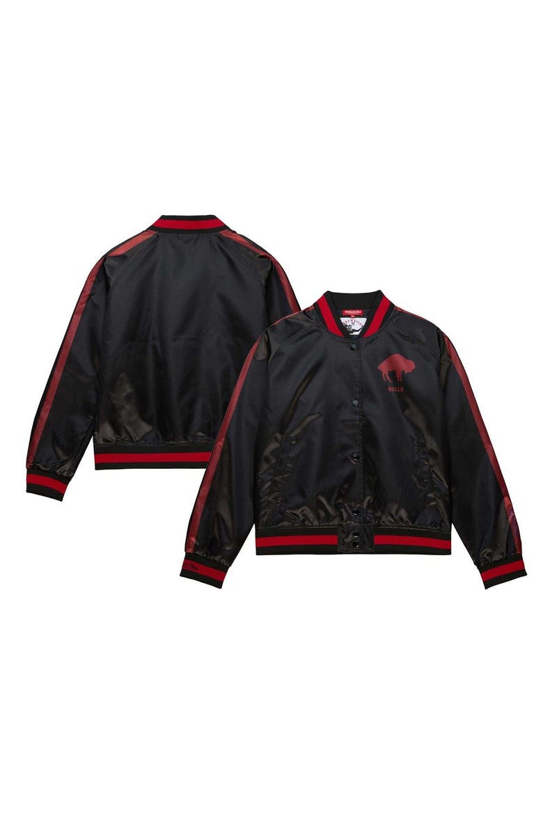 Women's Mitchell & Ness Black Buffalo Bills Raglan Satin Full-Snap Jacket, Main, color, Black