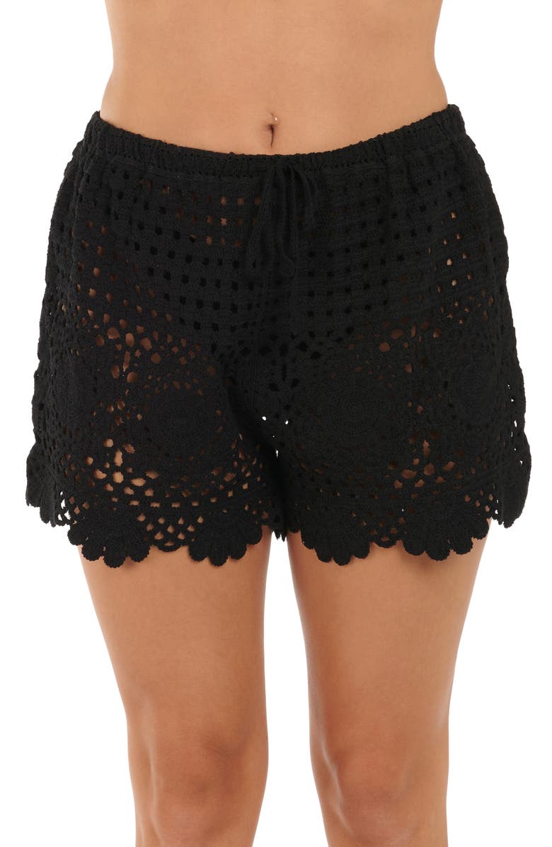Citrus Crochet Cover-Up Shorts, Alternate, color, Black