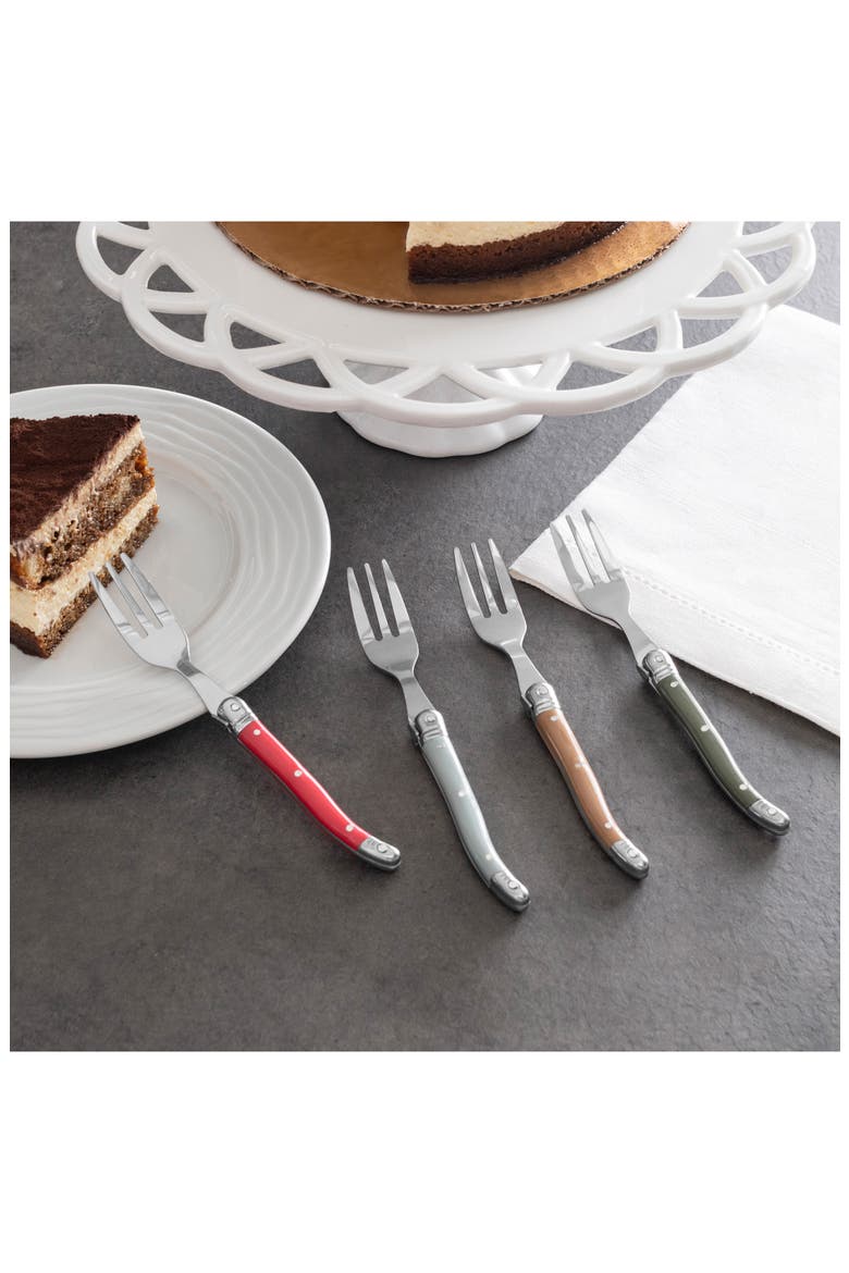 Laguiole 4-Piece Cake Fork Set, Alternate, color, HOLLY BERRY