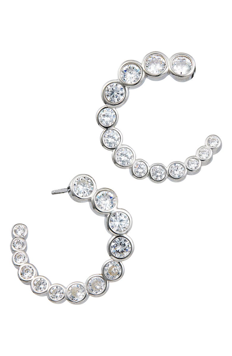 SAVVY CIE JEWELS Bezel CZ Hoop Earrings, Main, color, White Gold