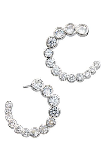 Savvy Cie Jewels Bezel Cz Hoop Earrings In Silver