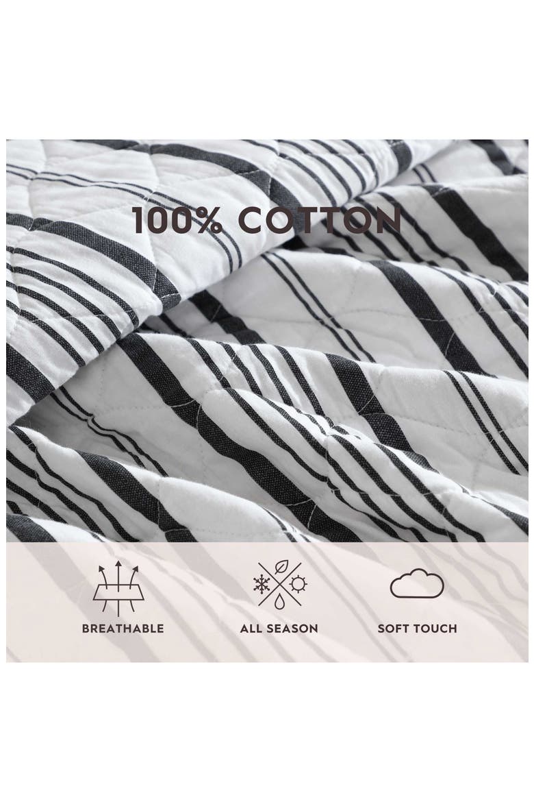 Stripe Perfection 3-Piece Queen Quilt & Sham Set, Alternate, color, DARK GREY