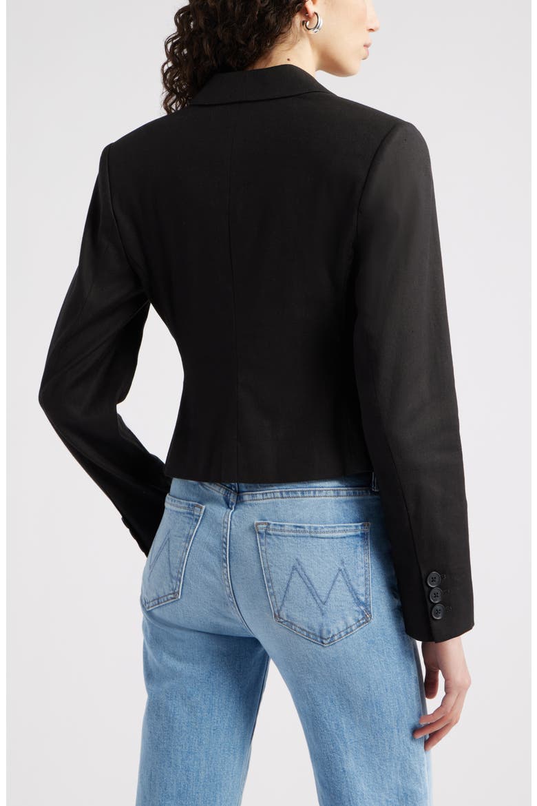 Crop One-Button Linen Blend Blazer, Alternate, color, BLACK