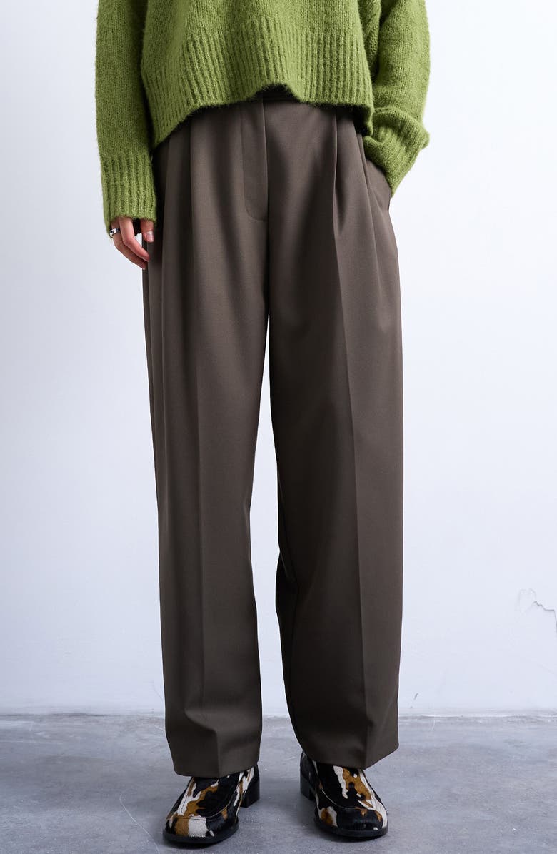 Topshop Slouchy Wide Leg Trousers, Main, color, Medium Green