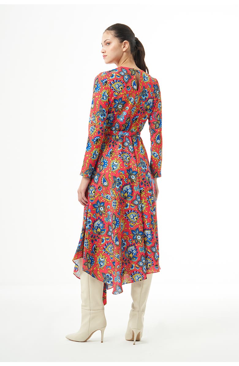 Mizalle Long Sleeve High Neck Midi Dress, Alternate, color, Patterned