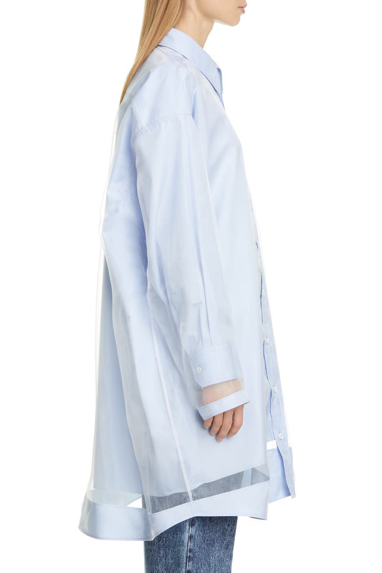 Organza Overlay Long Sleeve Button-Up Shirt, Alternate, color, WHITE LIGHT BLUE