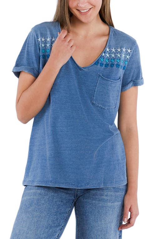 Billy T Super Star Embroidered V-neck T-shirt In Blue Combo