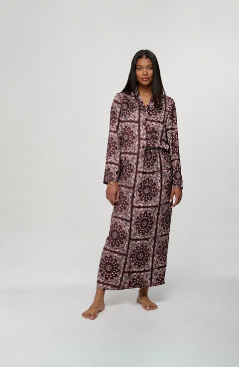 Sadie Bandana Print Drawstring Waist Satin Maxi Skirt