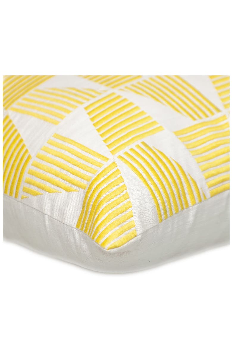 Geometric Embroidered Cotton Pillow, Alternate, color, YELLOW