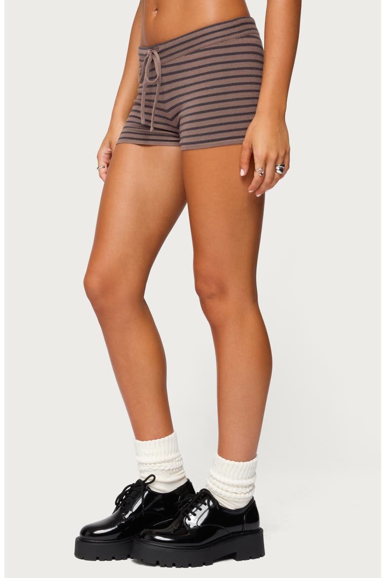 Lillian Stripe Knit Shorts, Alternate, color, BROWN