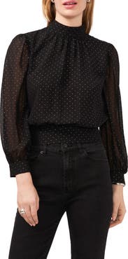 1.STATE Polka Dot Back Cutout Mock Neck Top
