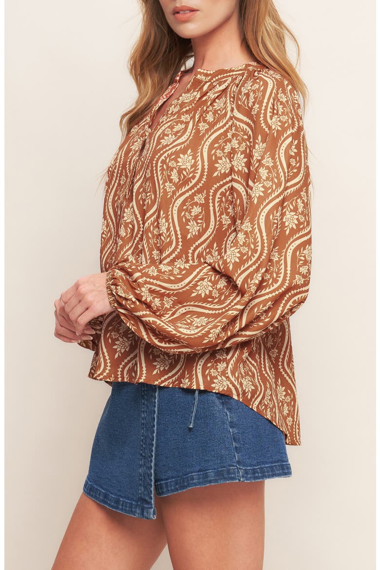 Floral Billow Sleeve Top, Alternate, color, BROWN/PEACH