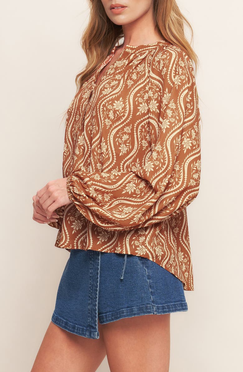 FLYING TOMATO Floral Billow Sleeve Top, Alternate, color, Brown/Peach