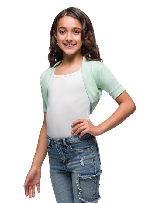 24sevenkid Open Front Short Sleeve Cropped Bolero Shrug In Green