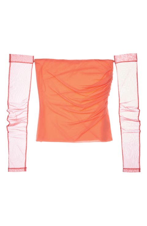 Sheer Off the Shoulder Long Sleeve Top