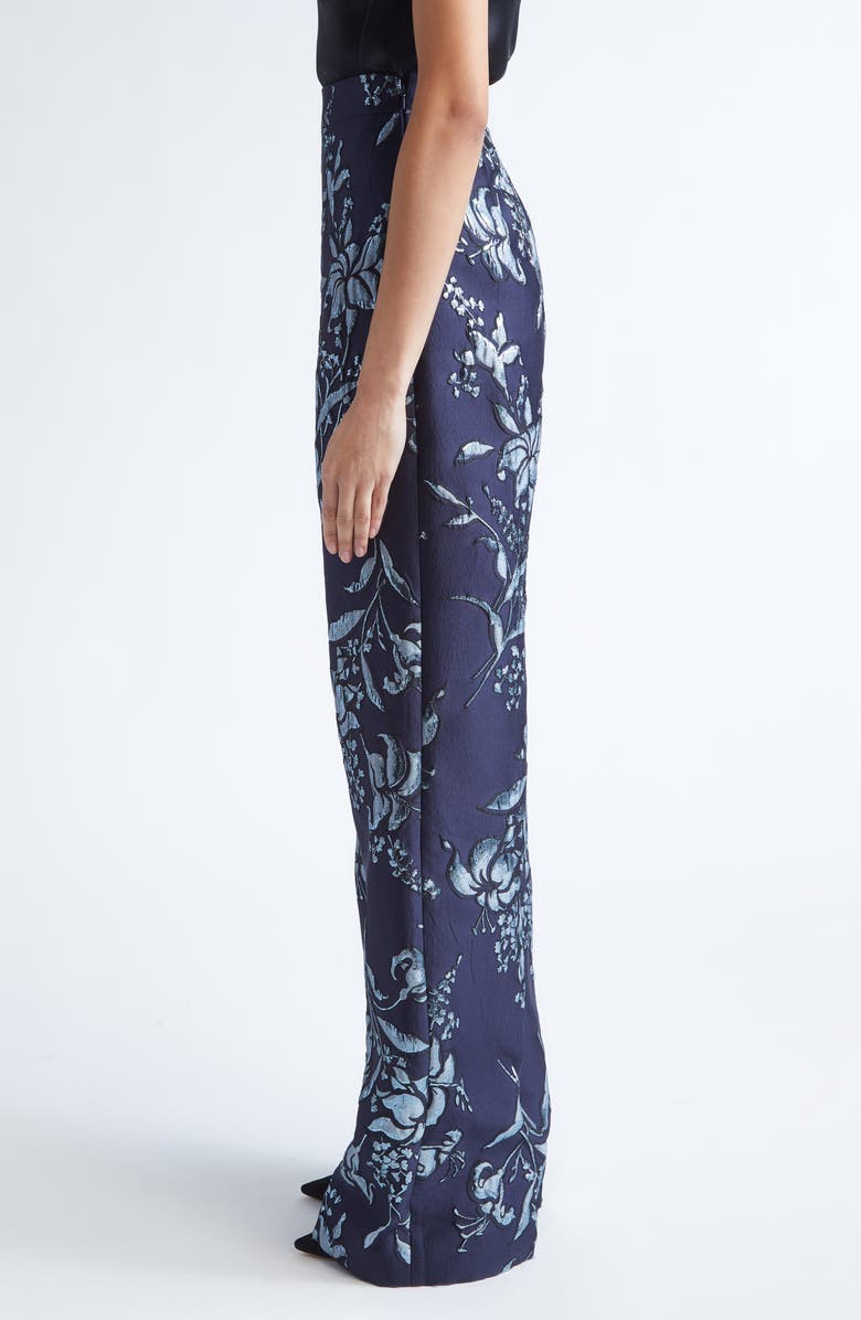 Lela Rose Metallic Floral Brocade Wide Leg Pants, Alternate, color, Navy