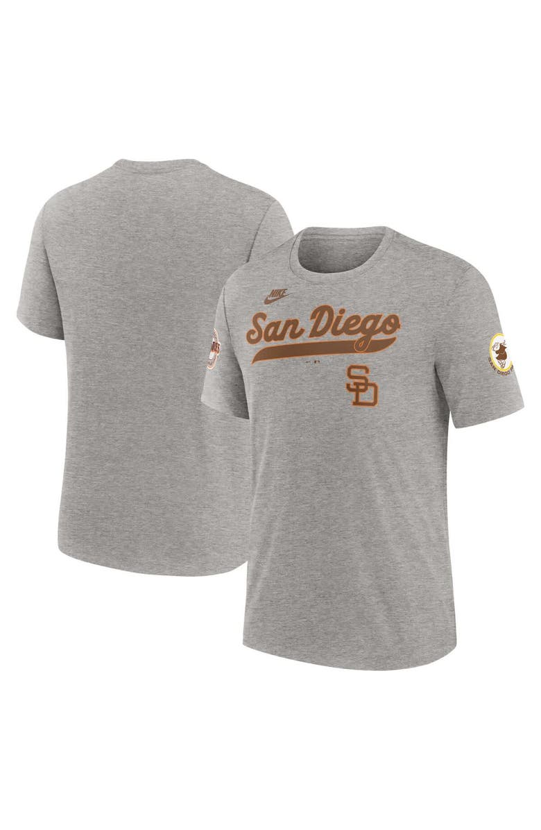 Nike Men's Nike Heather Gray San Diego Padres Cooperstown Collection Eras Tri-Blend T-Shirt, Alternate, color, Heather Gray