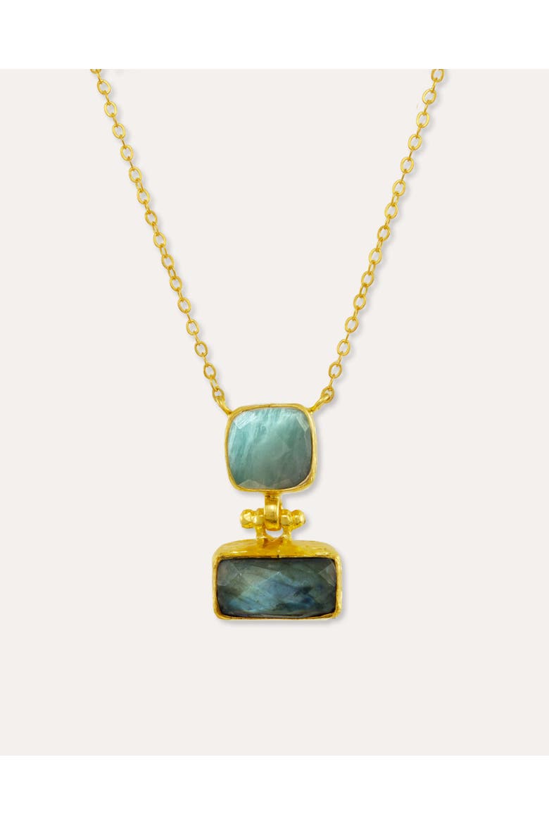 Nerissa Aqua Chalcedony Pendant Necklace, Main, color, Gold