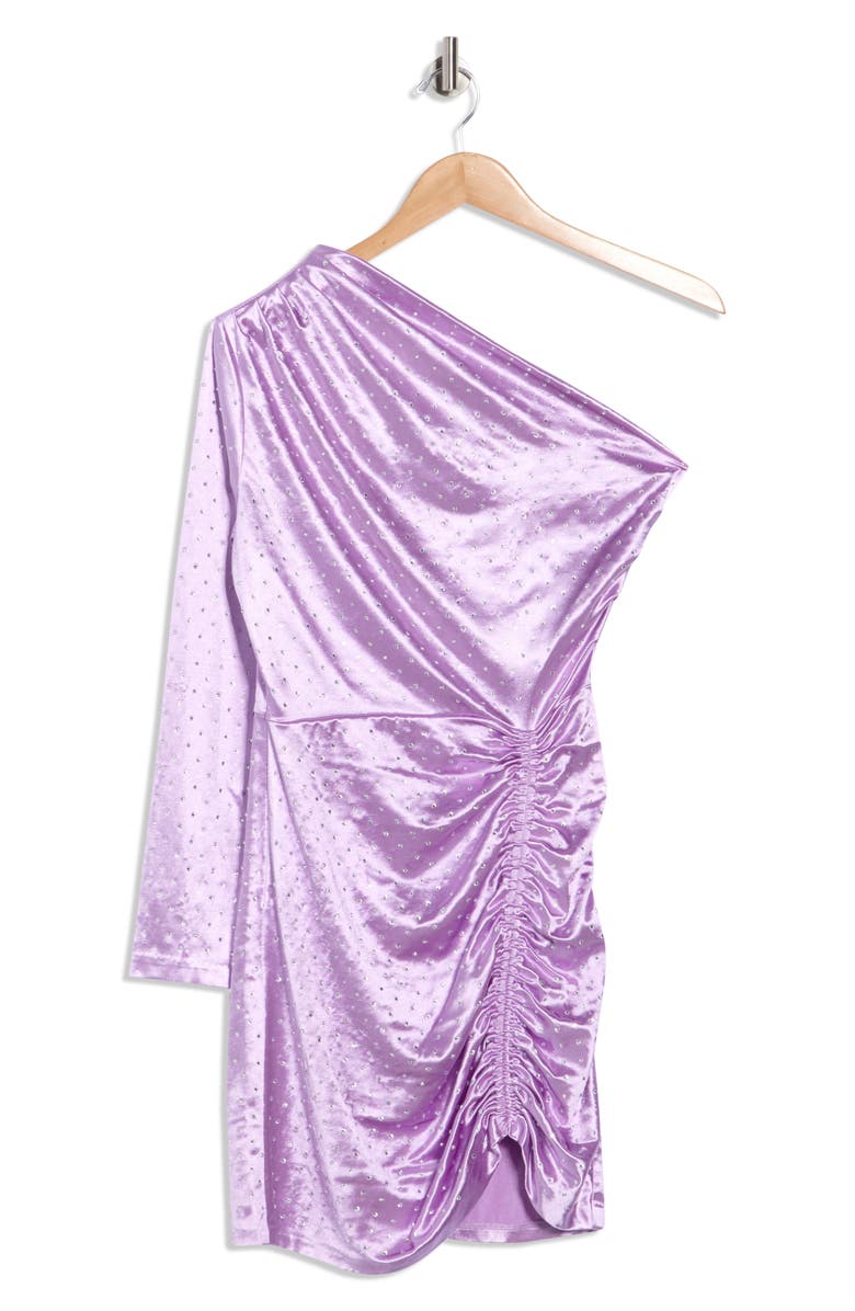 maje Raparme Embellished One-Shoulder Satin Minidress, Alternate, color, Parme