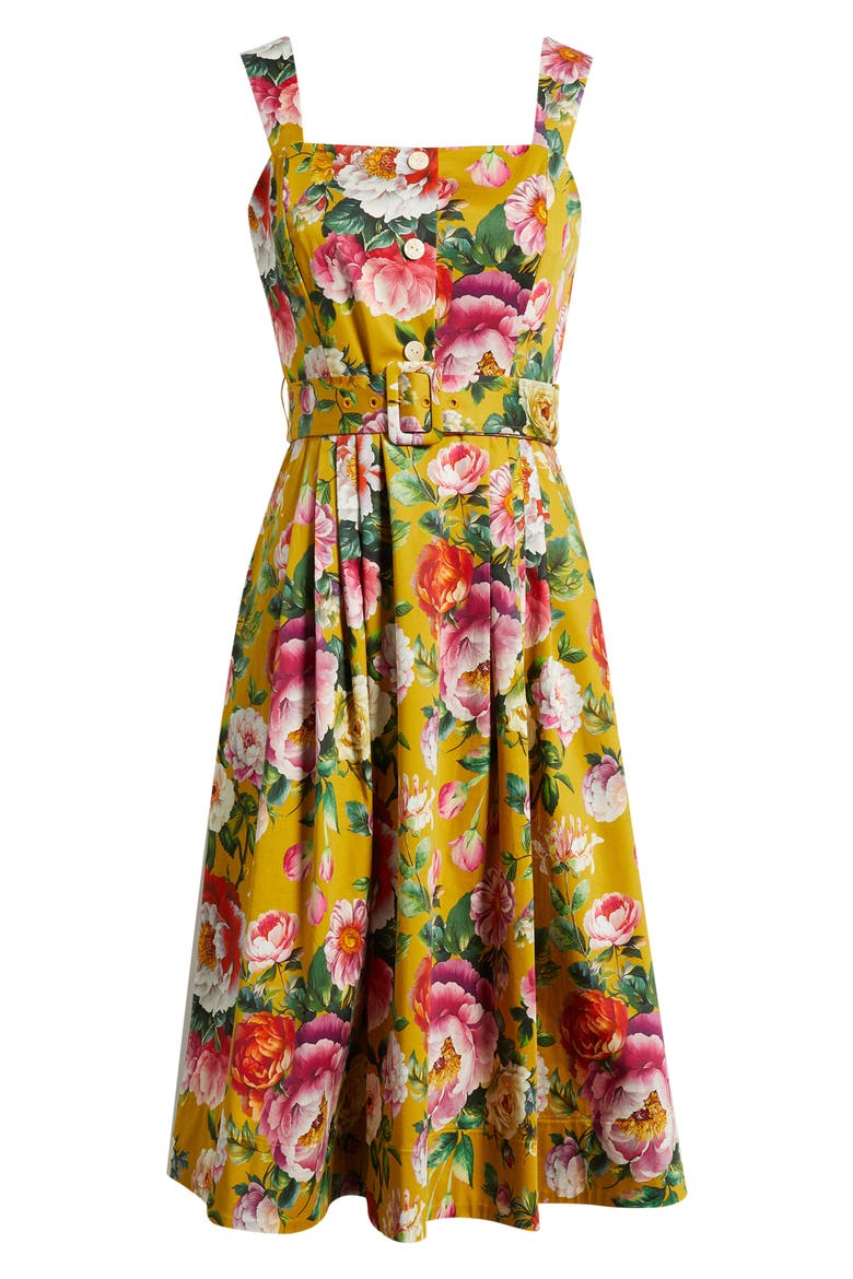 Floral Print Fit & Flare Sundress, Alternate, color, MUSTARD FLORAL