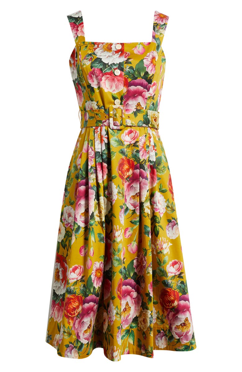 Tahari ASL Floral Print Fit & Flare Sundress, Alternate, color, Mustard Floral