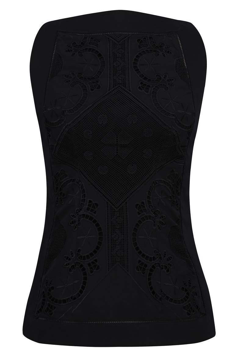 Valencia Broderie Anglaise Boat Neck Top, Alternate, color, BLACK