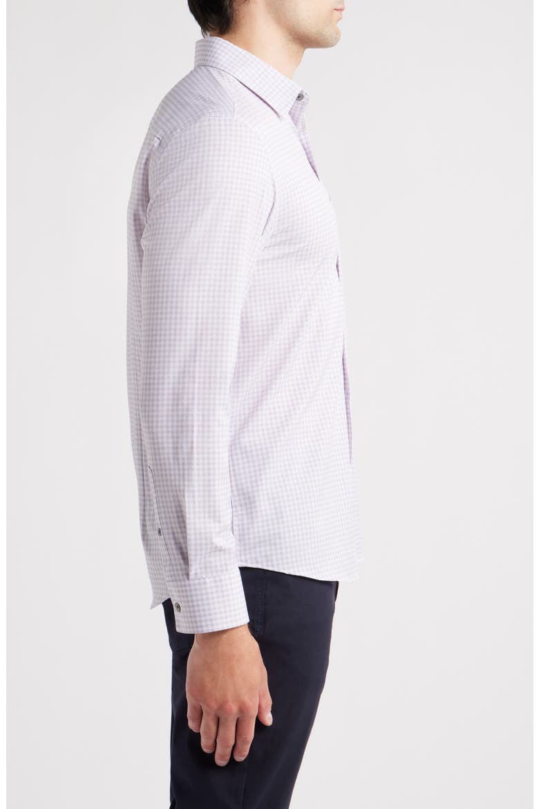 Trim Fit Gingham Check Performance Button-Up Shirt, Alternate, color, GREY/ WHITE
