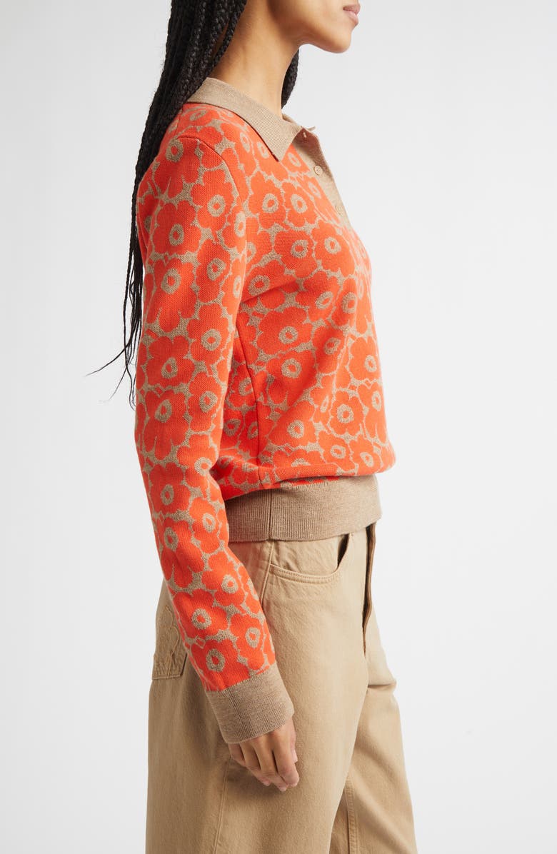 Marimekko Sportti Unikko Jacquard Wool & Cotton Blend Sweater, Alternate, color, Orange