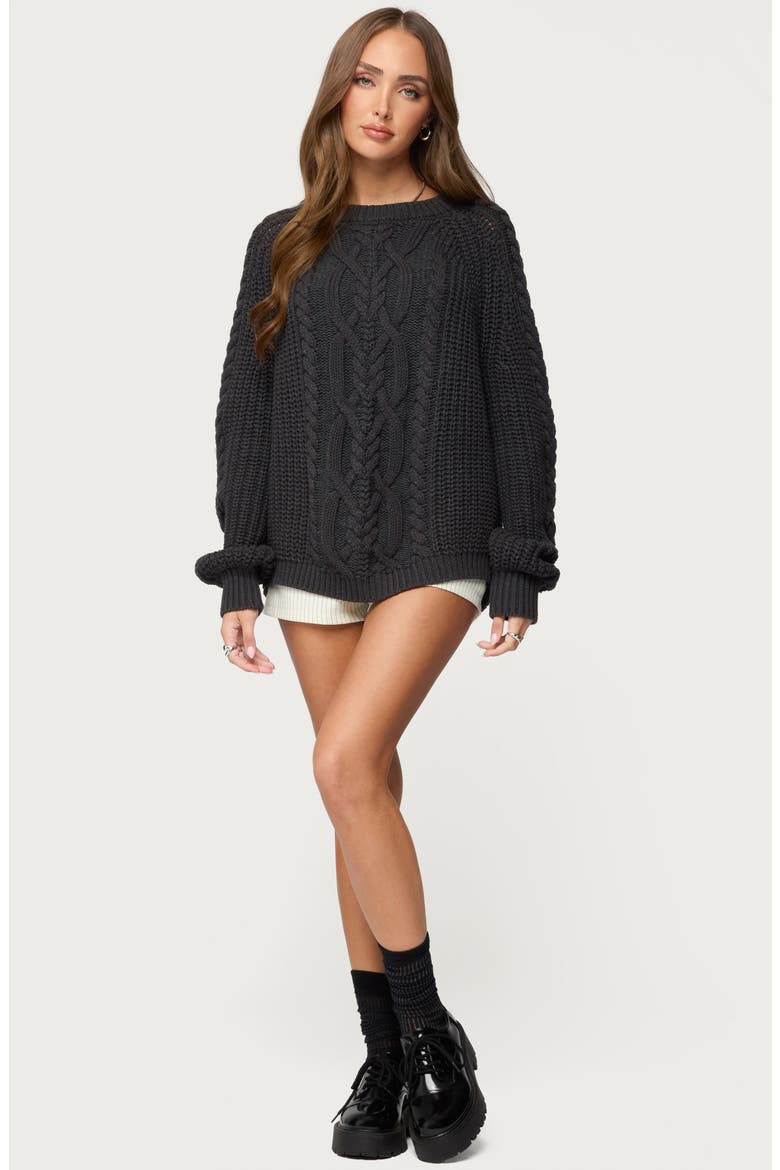 Lira Chunky Cable Stitch Sweater, Alternate, color, DARK-GRAY-MELANGE