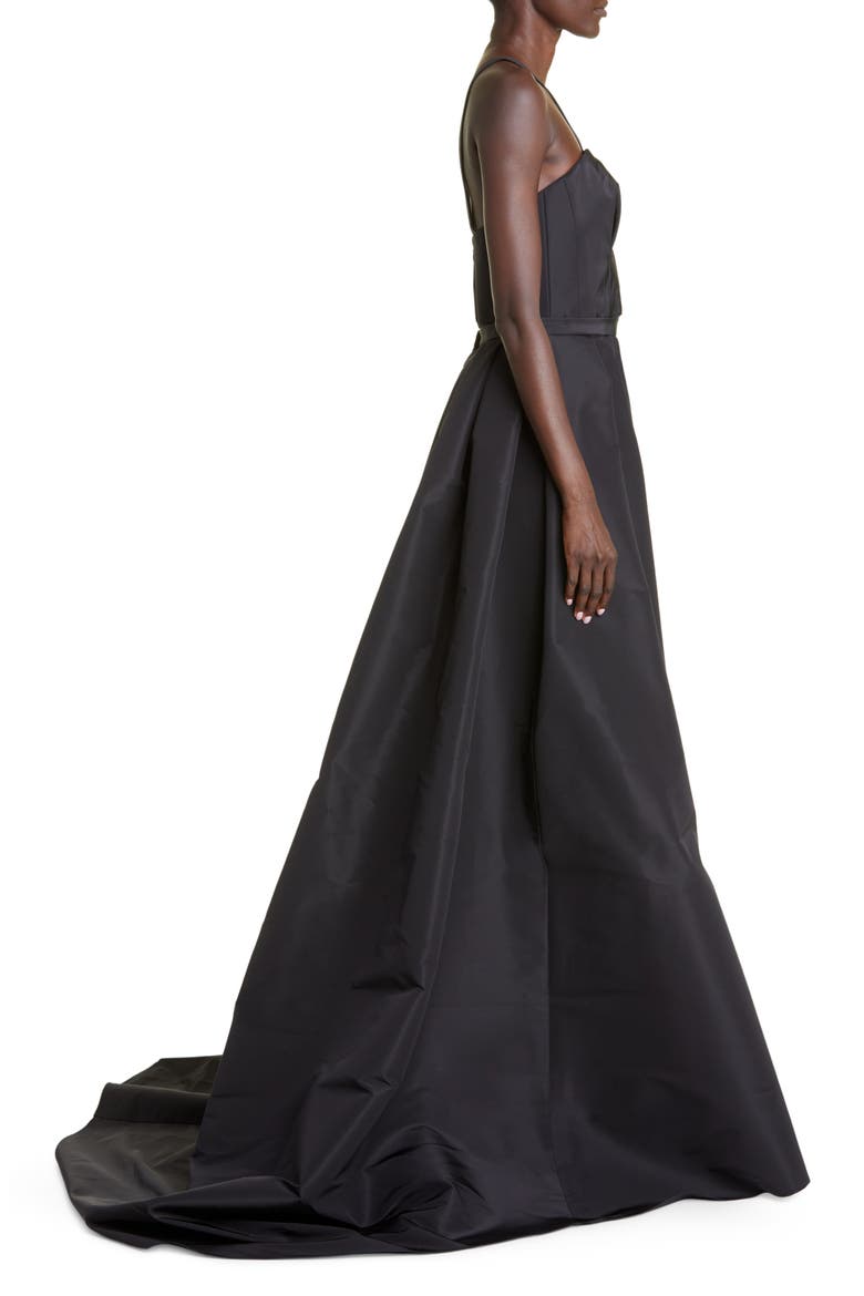 Plunge Neck Gown with Removable Overskirt, Alternate, color, BLACK