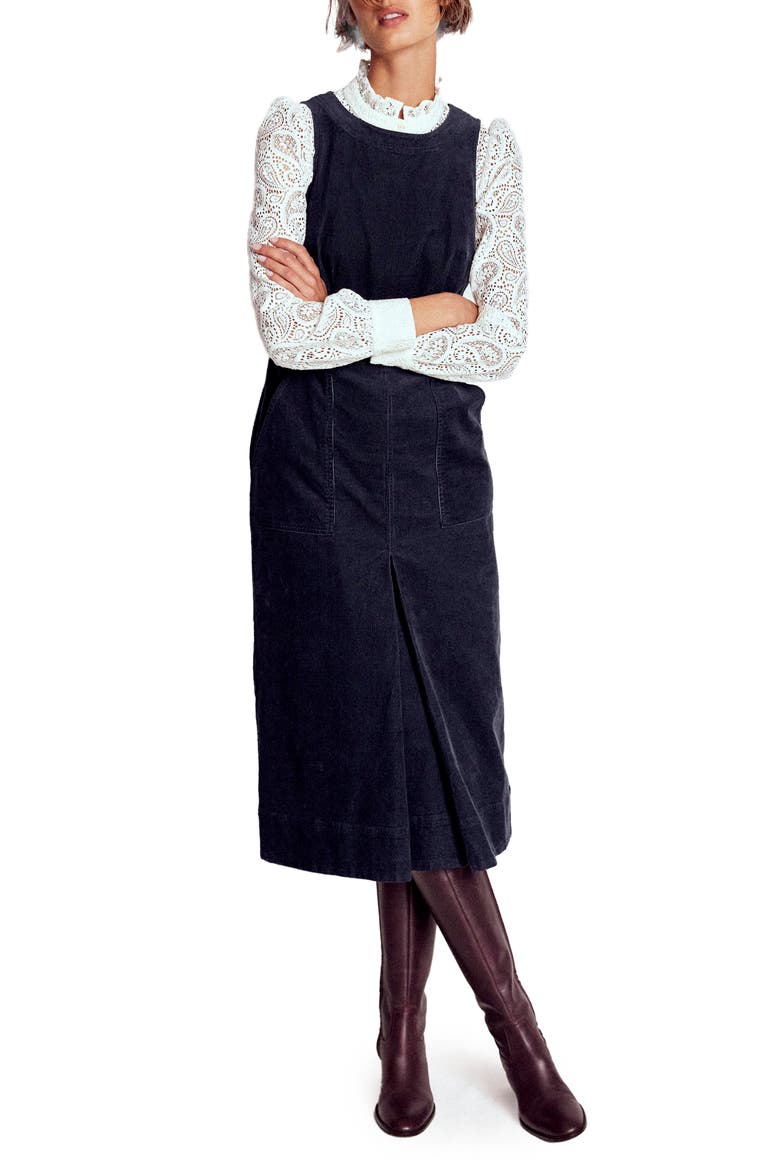 corduroy midi dress womens Amanda Cord Midi Dress-Navy