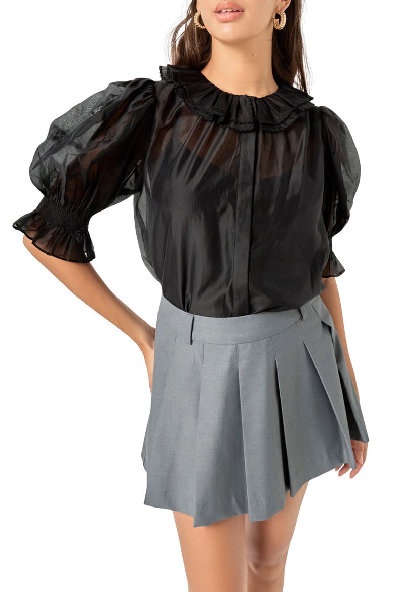 Ruffled Organza Top, Main, color, BLACK