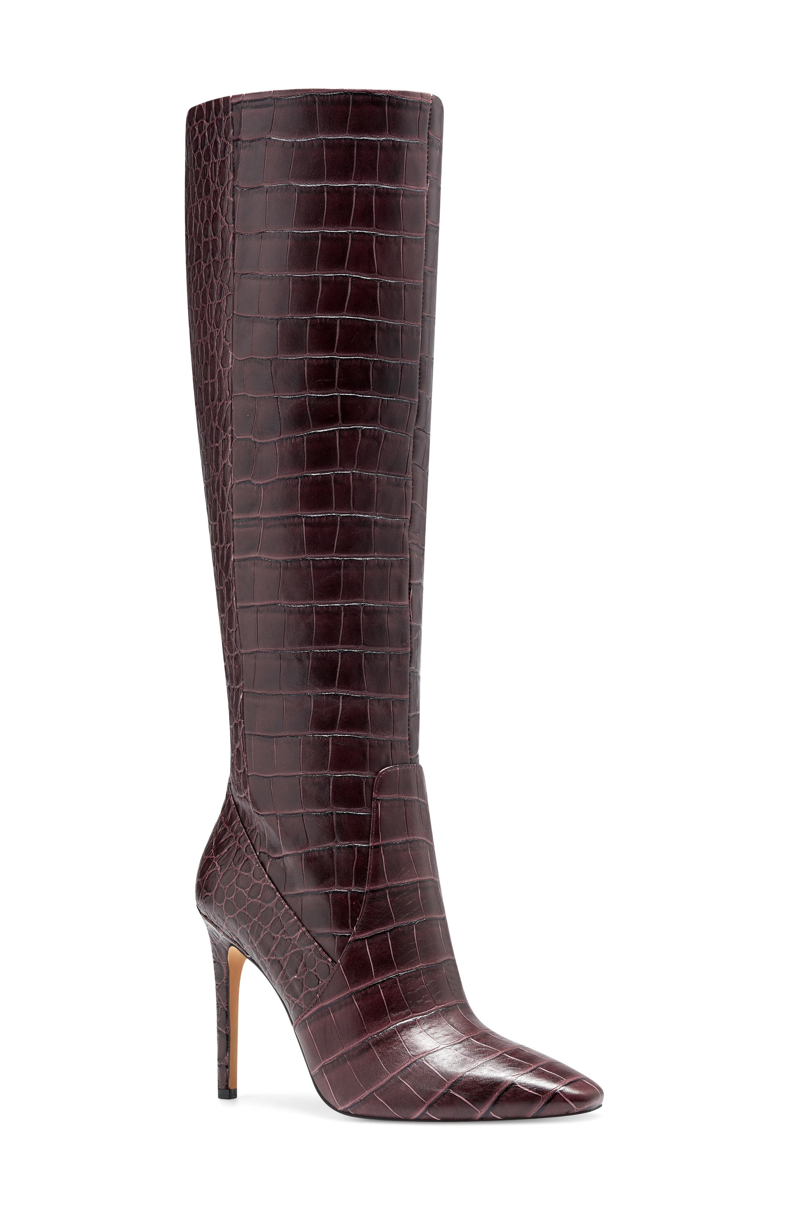 Fendels Knee High Boot, Main, color, RED VIOLET CROCO