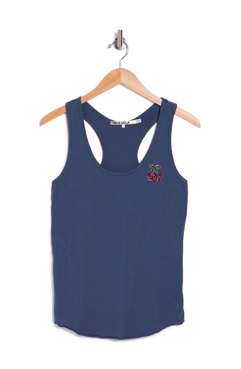 Pam & Gela Embellished Cherries Racerback Tank Top, Alternate, color,