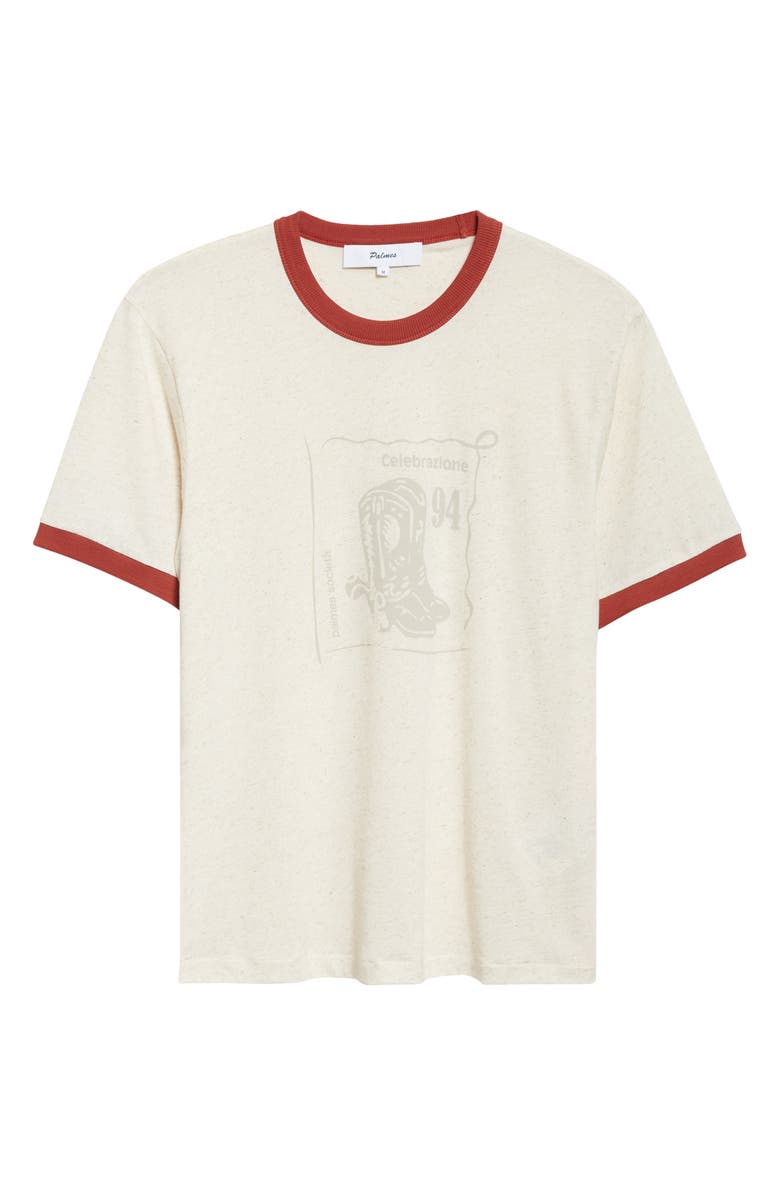 PALMES Celebrazione Cotton & Linen Ringer T-Shirt, Main, color, Broken White