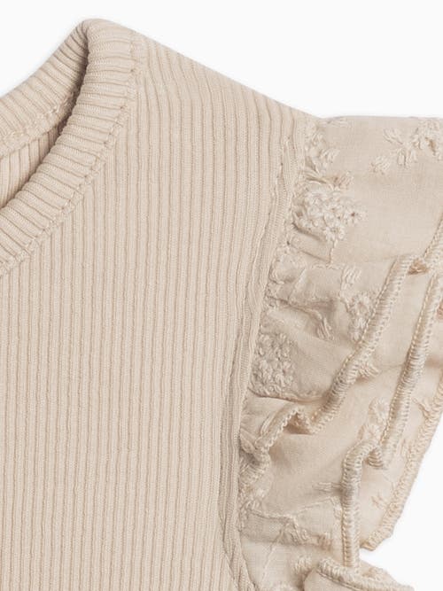 Colored Organics Organic Cotton Maggie Ribbed Short Sleeve Bodysuit With Eyelet Ruffle In Nude